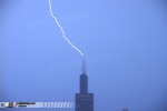 Close-up of lightning striking the Sears Tower
