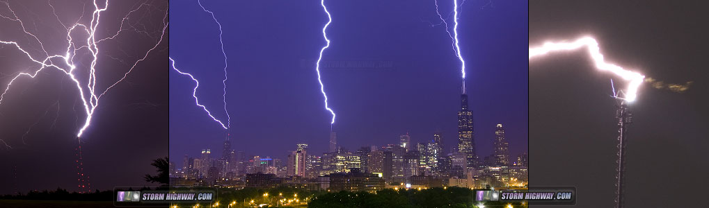 Upward-moving lightning and TV towers, skyscrapers and other tall structures