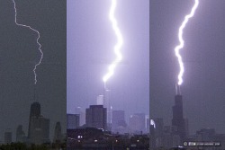 Slow motion Chicago skyscraper lightning