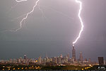 Lightning striking the Sears Tower on June 30, 2014