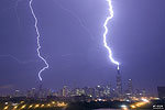 Lightning striking the Sears Tower and John Hancock Center