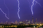 Lightning striking the Sears Tower, Trmup Tower and John Hancock Center in 2014