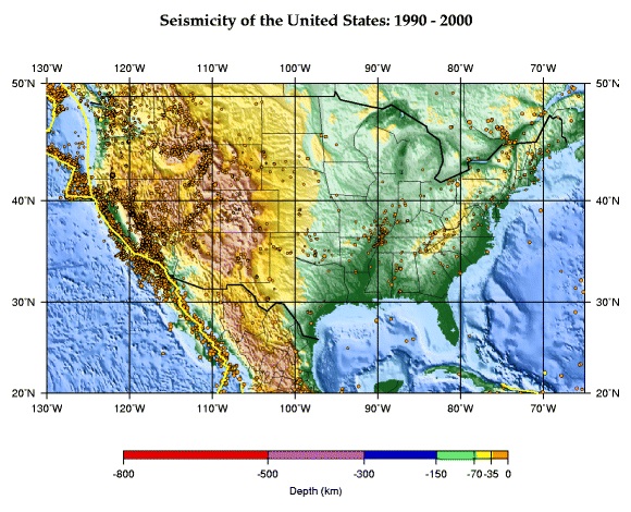 Earthquakes in the US since 1990