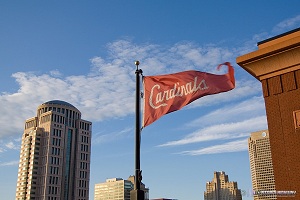 Cardinals flag and downtown
