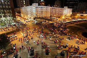 Fans leaving stadium