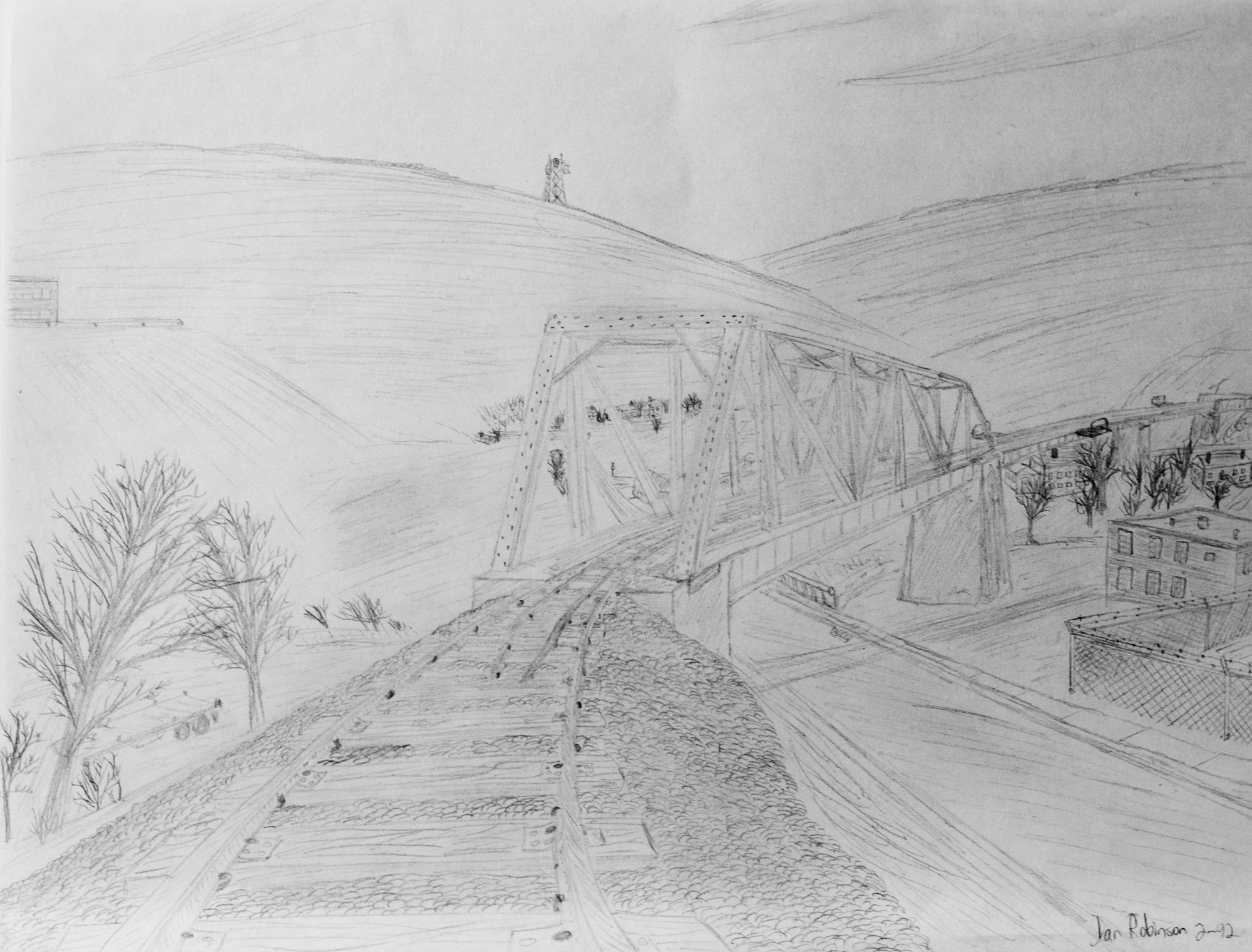 Railroad bridge near Maiden and Jefferson in Washington, PA pencil sketch