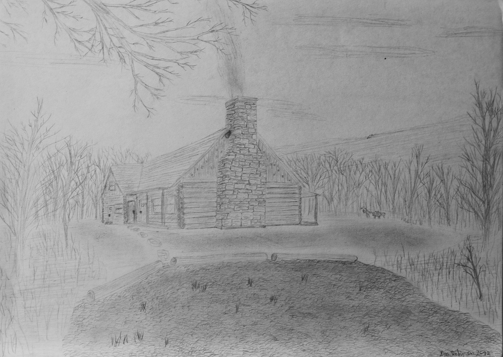 The Gazette House cabin in Canaan Valley, WV pencil sketch