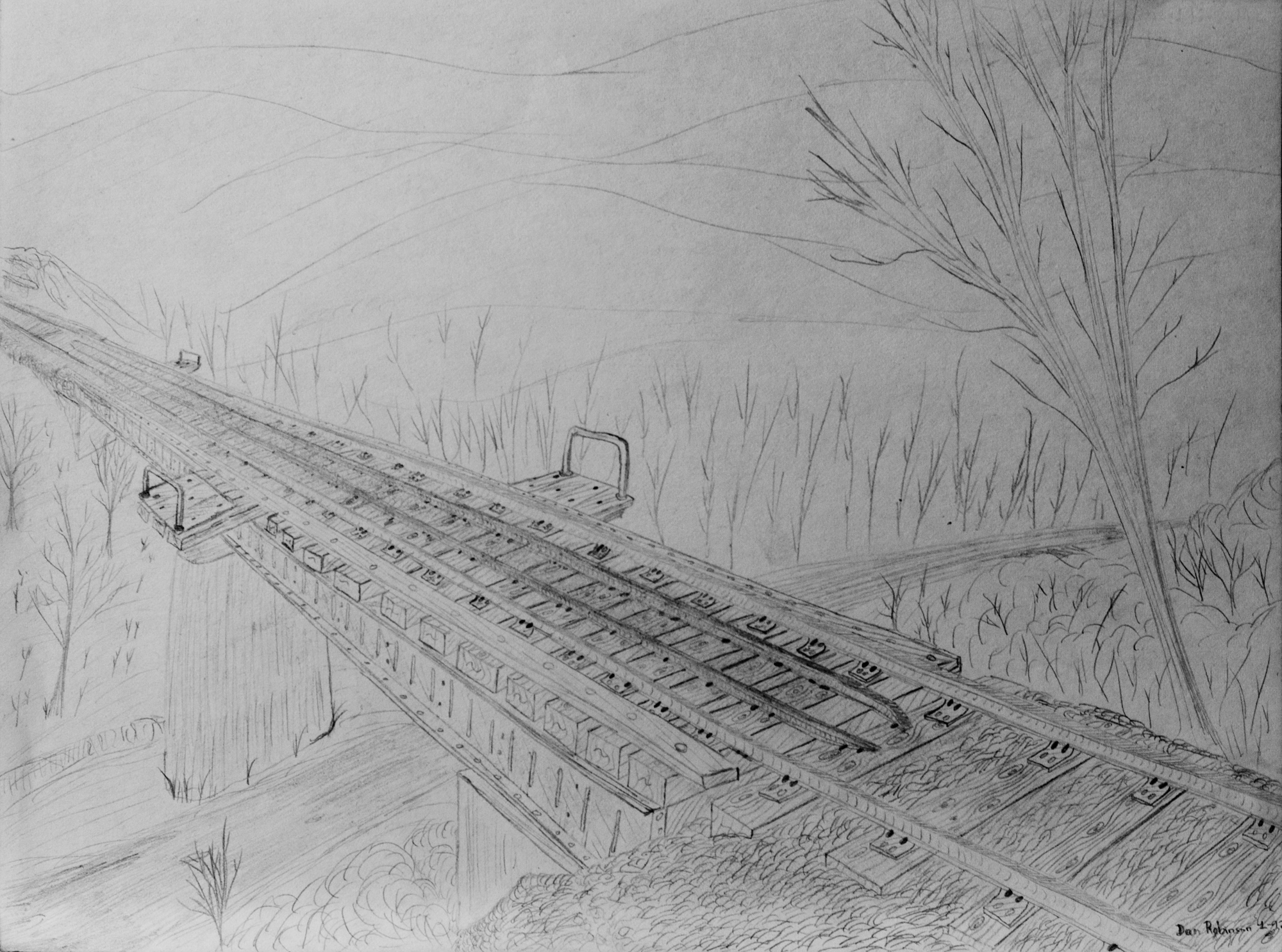 Baltimore and Ohio railroad bridge west of Washington, PA pencil sketch