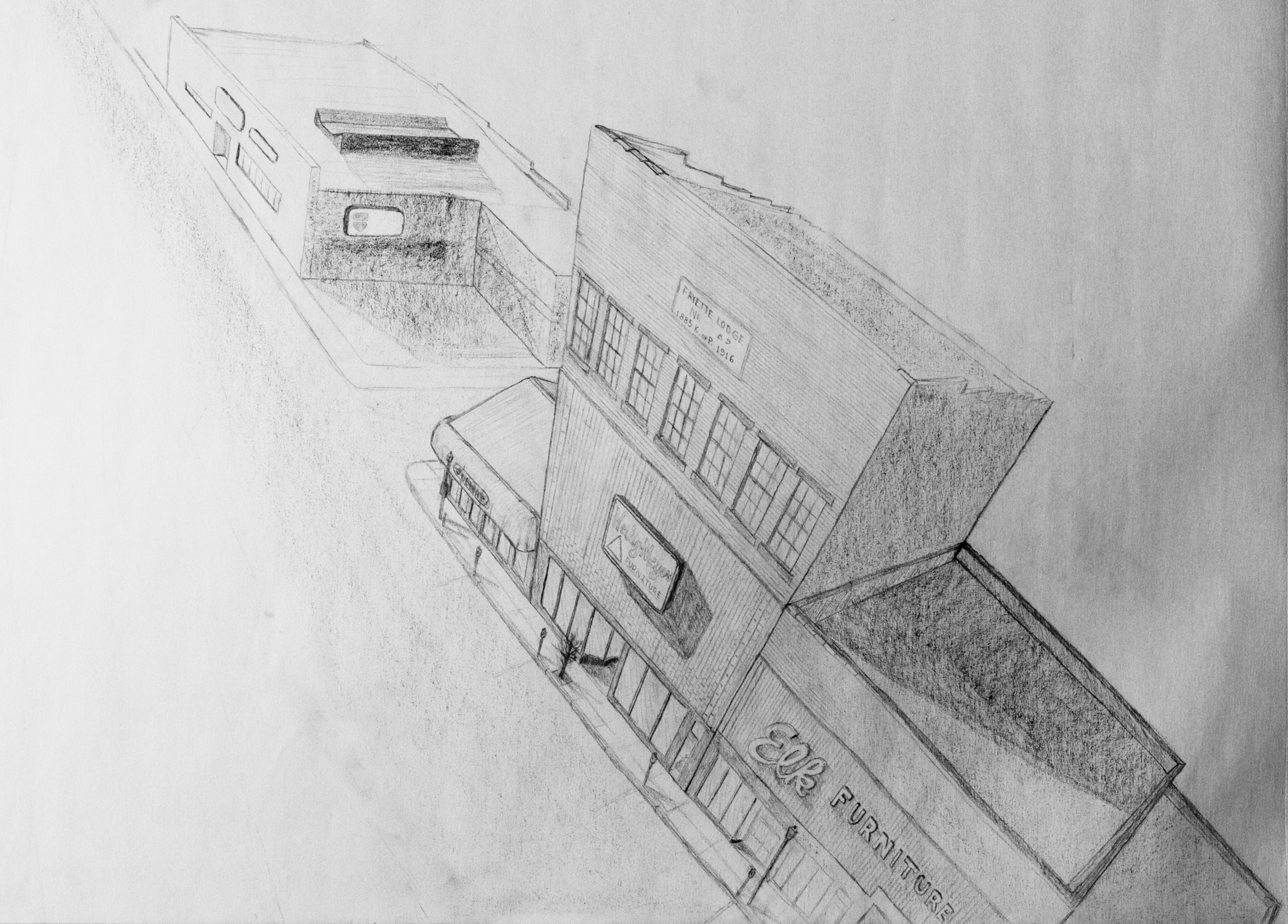 Montgomery, WV street scene pencil sketch
