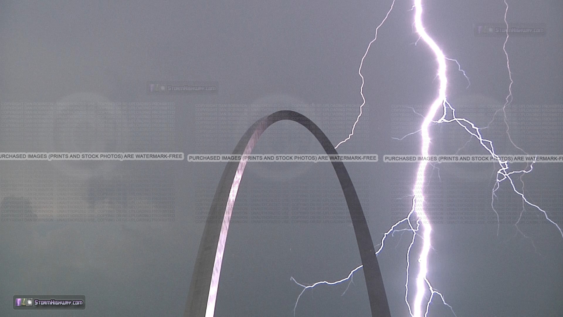 Lightning leader strikes the Gateway Arch in St. Louis, August 27, 2014
