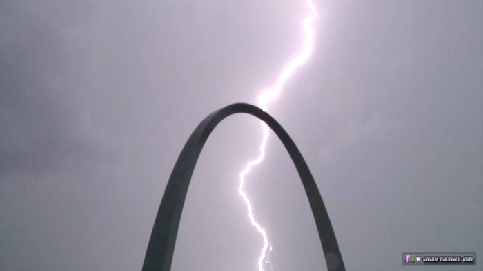 Lightning behind the Gateway Arch