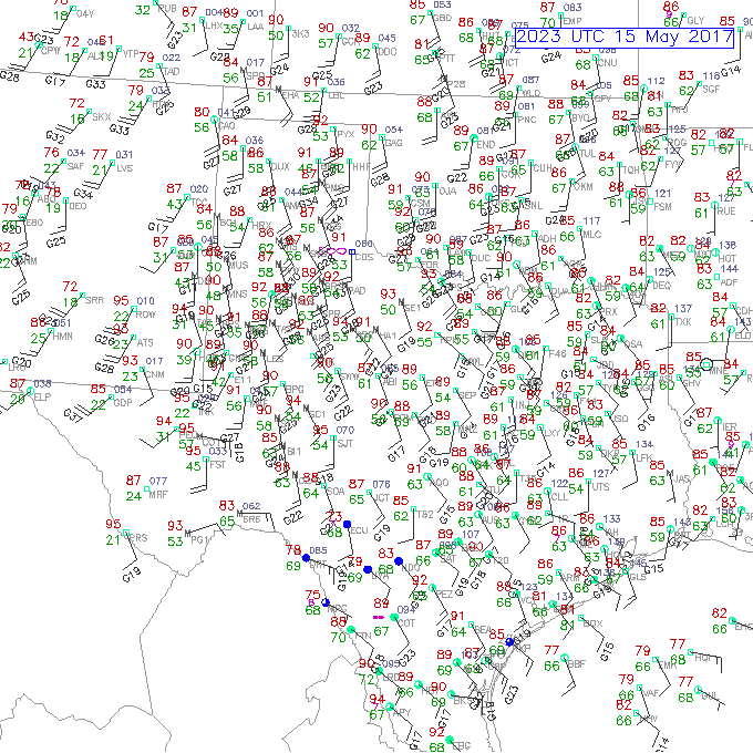 Surface obs on Monday afternoon