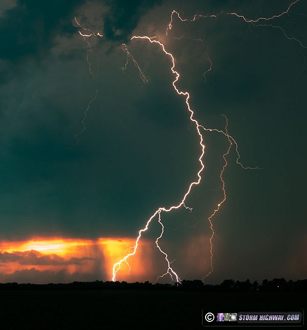 Lightning at sunset near Lebanon, Illinois