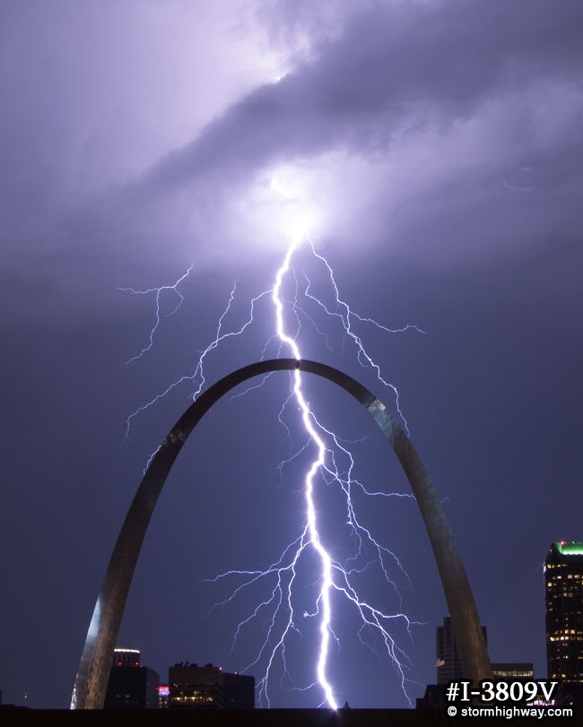 Lightning behind the Gateway Arch