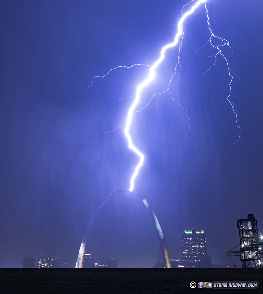 Lightning strikes the Gateway Arch in St. Louis