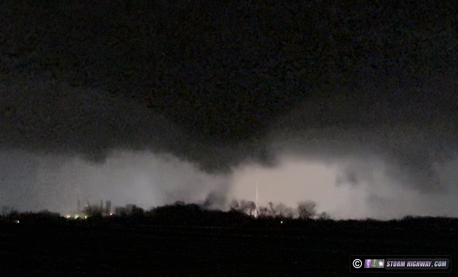 Wheatfield, Indiana tornado funnel at night on March 10, 2026
