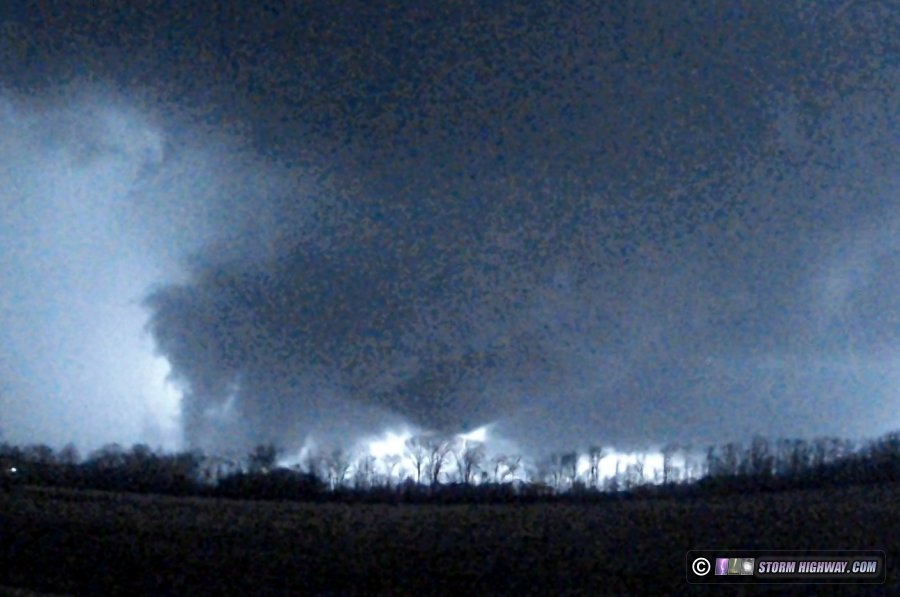 Toto, Indiana tornado funnel at night on March 10, 2026