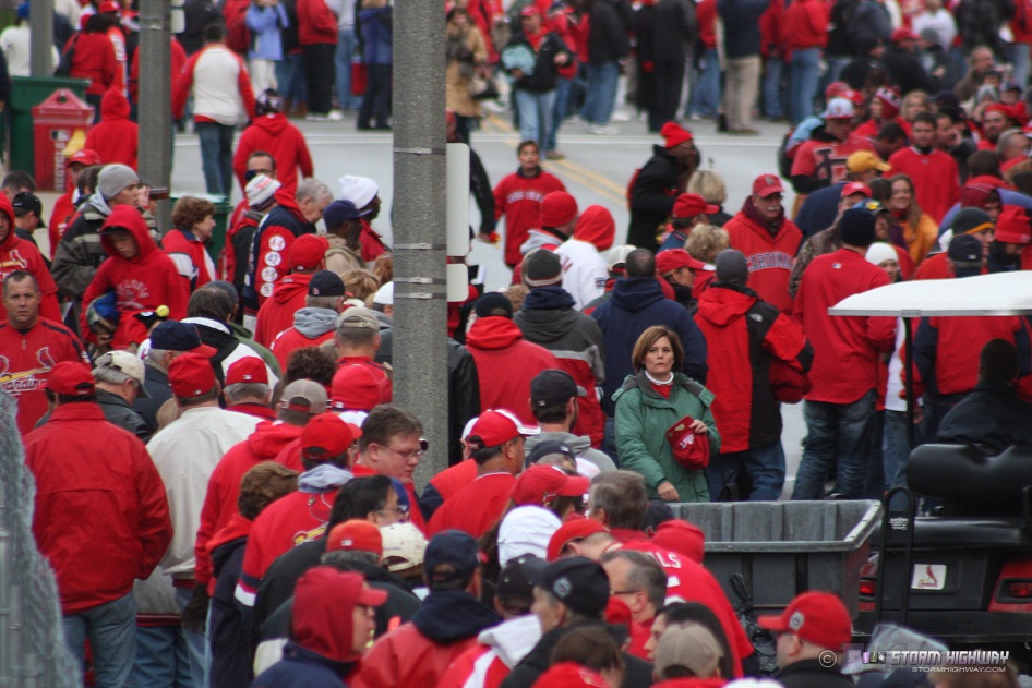 Fans outside of Busch Stadium