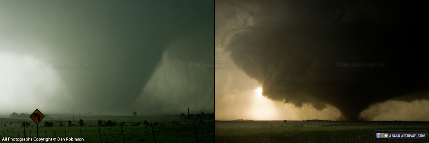 Violent tornado near Niles (left) and Abilene (right) Kansas on May 25, 2016