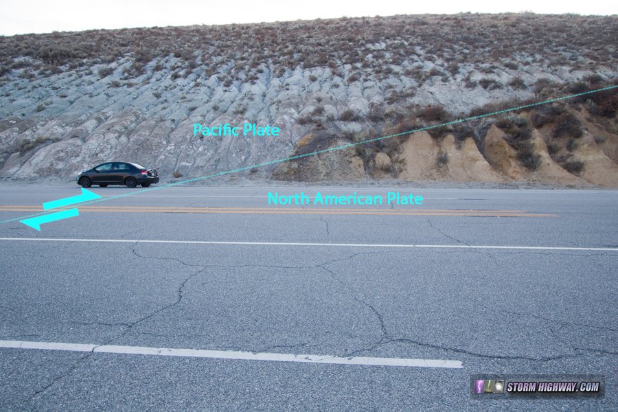 San Andreas Fault visible in rock cut - Gorman, CA