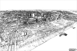 River skyline aerial - pencil sketch