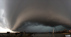 A massive shelf cloud bears down on St. Louis as a severe thunderstorm moves in.
