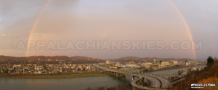 Winter rainbow over Fort Hill Bridge and downtown Charleston