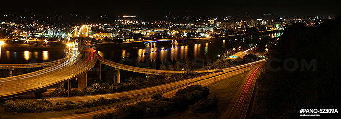 Downtown Charleston and Fort Hill Bridge at night