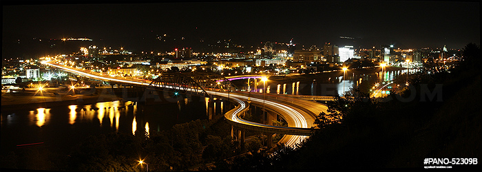 Downtown Charleston and Fort Hill Bridge at night