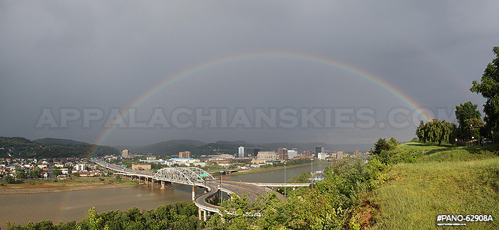 Summertime rainbow over Fort Hill Bridge and downtown Charleston