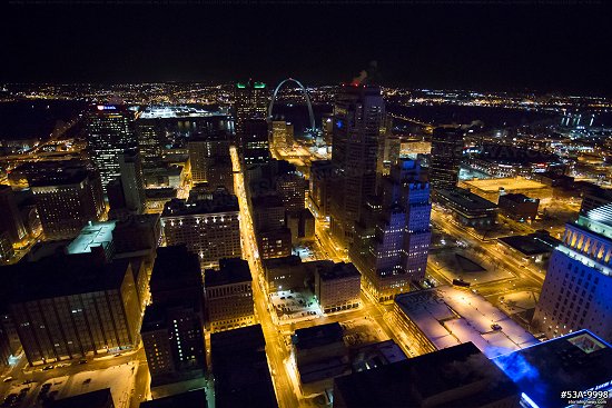 Downtown nighttime flyover