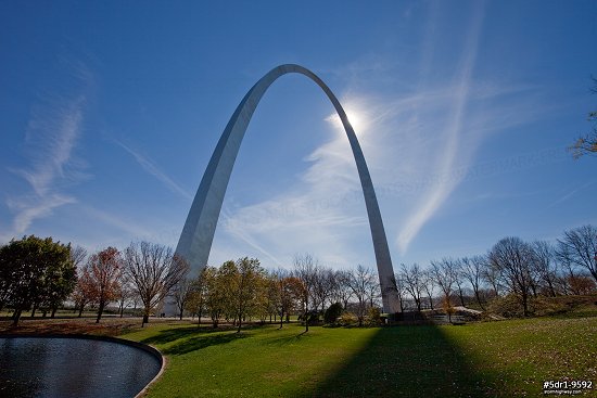 Backlit with fall colors at the Gateway Arch in St. Louis