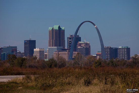 Distant view of the St. Louis skyline from Cahokia, Illinois