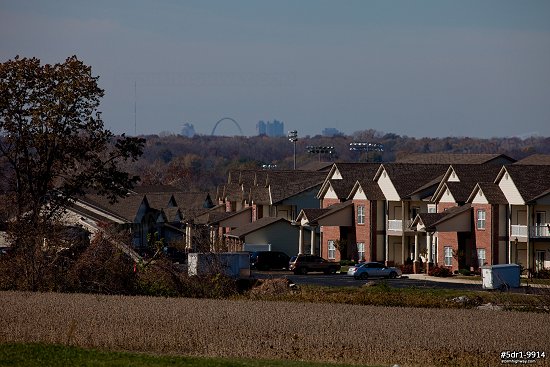 Distant view of the St. Louis skyline from Shiloh, Illinois
