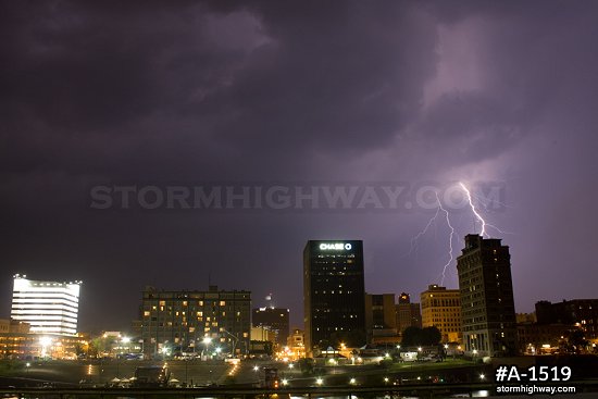 Lightning over downtown Charleston, low angle