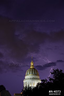 Lightning to the east behind the State Capitol
