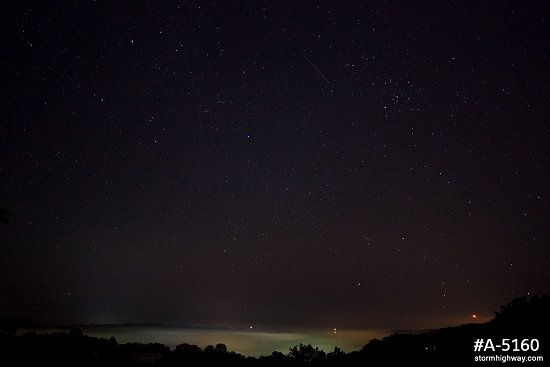 Perseid meteor over WV valley fog