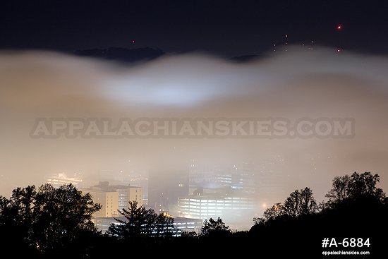 Valley fog over Charleston at night