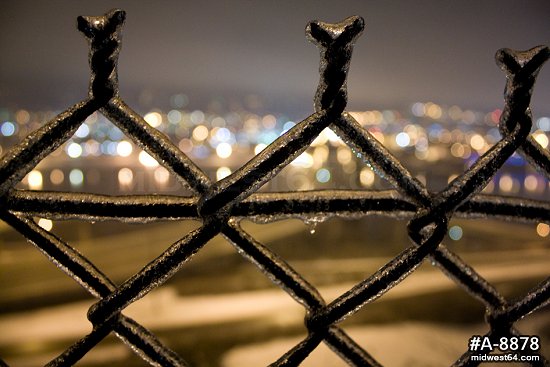 Freezing rain glazed fence