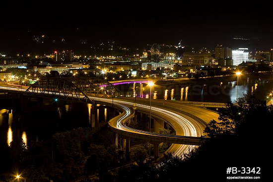 Night traffic streaks at Fort Hill Bridge