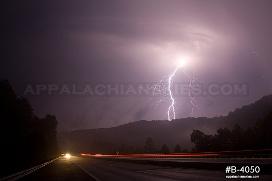 Lightning over Appalachian highway