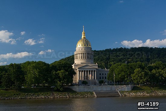 Classic view of WV State Capitol on a warm spring day