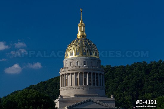 Classic view of WV State Capitol on a warm spring day