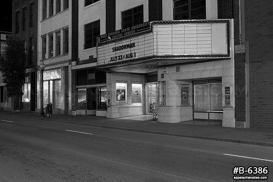 Summers Street theater at night, black and white