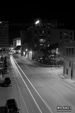 Kanawha Boulevard at night, black and white
