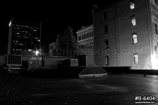 South Side Bridge scene at night, black and white