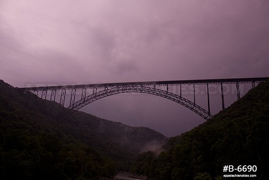 Lightning illuminates the New River Gorge Bridge