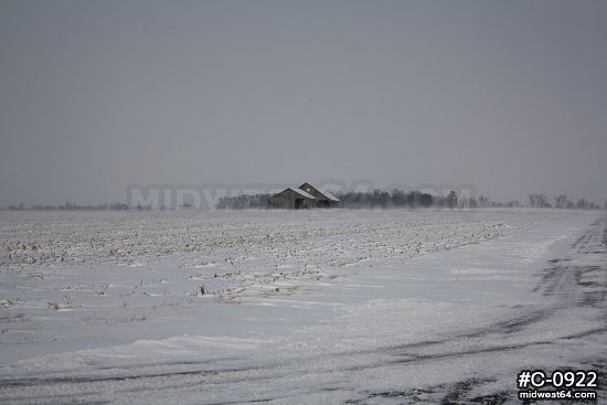 Illinois prairie barn snow scene