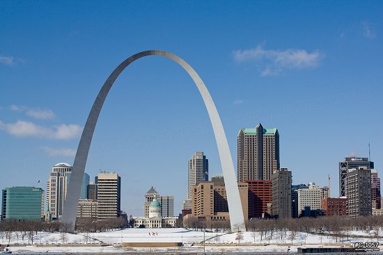 Downtown snow, Arch and blue sky