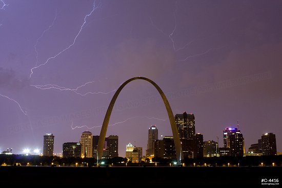 Lightning channels over the city